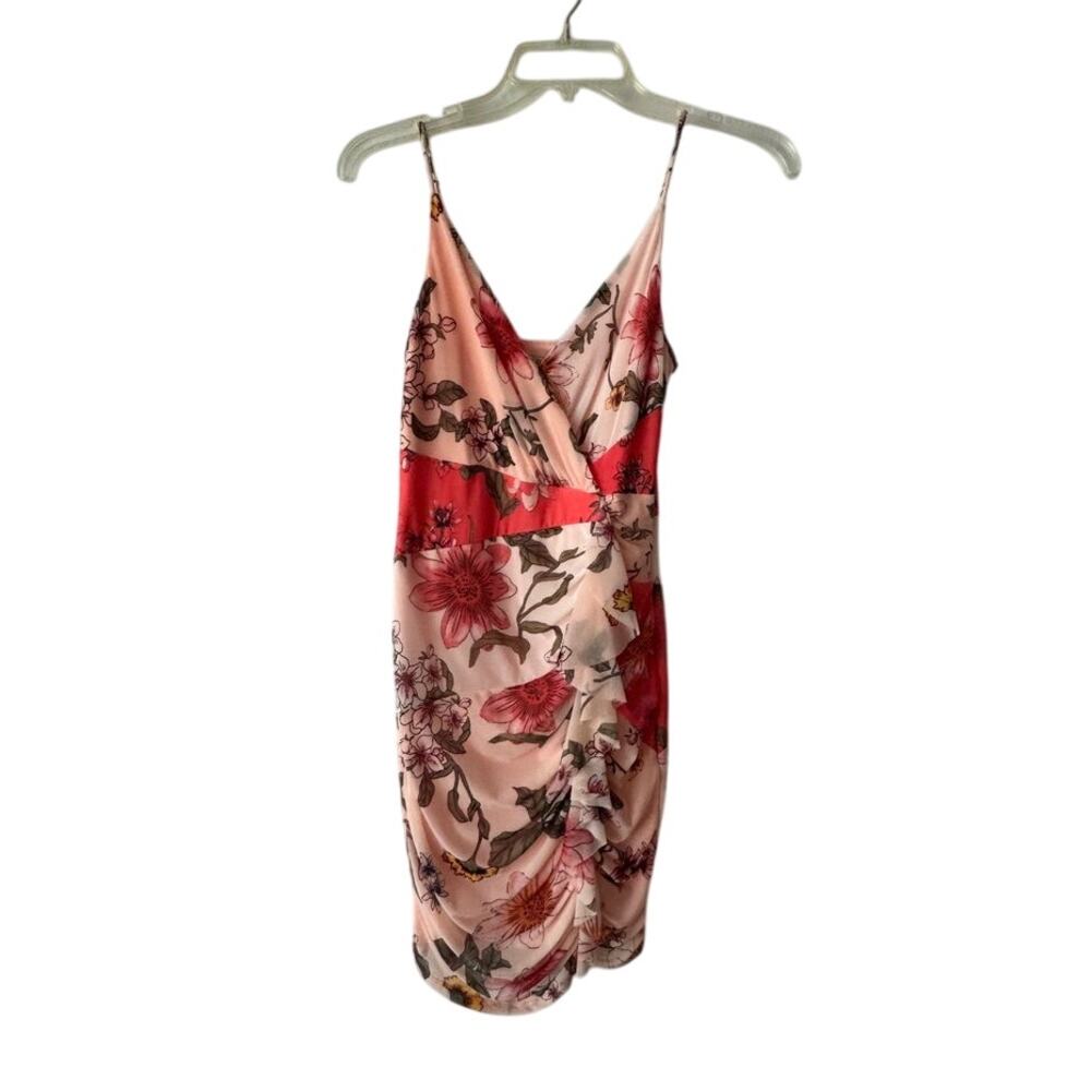 Guess Los Angeles Floral Print Bodycon Slip Dress Ruched Wrap Style XS